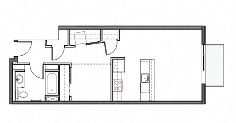 Floor plan for 1 bed, 1 bath, 620 sqft